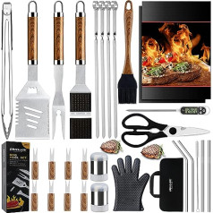 grilljoy 31 Piece Heavy Duty BBQ Accessories Set - Stainless Steel BBQ Set with Storage Bag for Camping Tailgate - Perfect BBQ Tools Gift for Men and Women