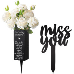 Tatuo 2 Stück Grabmarker aus Metall, Gedenkpfahl, Trauer, Grab, Friedhofsvase, für Grab, Friedhof, Grab, Blumenvase, Gedenkblumenhalter, mit Spitz, Friedhofsdekoration für Grab, Outdoor