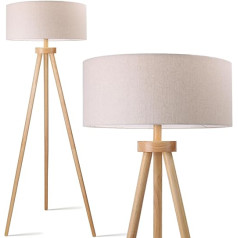 Aigostar Floor Lamp Tripod Wooden Living Room Floor Lamp Vintage with Linen Shade Lampshade and Foot Switch, High-Quality Solid Wood, Scandinavian Style, for Living Room, Bedroom, Beige