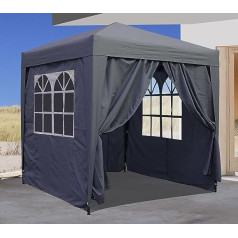 QUICK STAR Pop Up Gazebo 2.5 x 2.5 m Smoky Grey with 4 Easy Velcro Side Panels with 2 Zips.