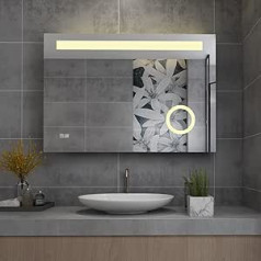 MIQU Bathroom Mirror LED 120 x 80 cm Bathroom Mirror with Lighting Warm White / Cool White Dimmable Light Mirror Wall Mirror Touch + Magnification + Anti-Fog Rectangular 80 x 120 cm