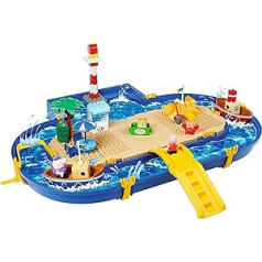 BIG-Waterplay Peppa Pig brīvdienu āra ūdens rotaļlieta ar lielu ūdensceļu, BIG Bloxx celtniecības blokiem, rokas kloķi un Peppa Pig figūriņām, bērniem no 3 līdz 7 gadiem