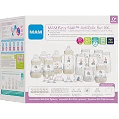 MAM Easy Start pretkoliku zīdaiņu pudelīšu komplekts XXL, augoša mazuļa pirmais aprīkojums ar manekenu, pudelītēm, knupīšiem un citiem, dāvanu komplekts mazulim no dzimšanas, zilonis, 1 gabals (1 iepakojumā)