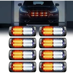 Dinfu 8 x 24 LED brīdinājuma gaisma Priekšējais mirgotājs oranžs + balts 12 V/24 V LED zibspuldzes LED brīdinājuma gaisma ar 18 mirgojošiem strobo režīmiem IP67 zibspuldzes gaismas sloksne vieglajiem kravas automobiļiem traktoram auto kravas a