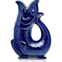 Bubble Jug Water Carafe, Ceramic Jug in Fish Shape, 1.5 L, Dark Blue