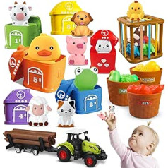 4-in-1 Toddler Farm Toy 1 2 3 Year Old Boy, Animals for Toddlers Montessori Toy for 1-3 Years Old Children Educational Toy