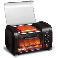 Elite Gourmet Elite Cuisine EHD-051B Hot Dog Toaster, 30 Minute Timer, Stainless Steel Heating Rollers, Baking and Crumb Tray, World Series Baseball, 4 Bun Capacity, Black