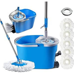 Myiosus Mop Set with Bucket, Mop Bucket with Wringer & Foot Pedal, Floor Mop for Cleaning Hardwood, Laminate, Tile Floors - with 5 Microfibre Mop Pads and 1 Brush Head