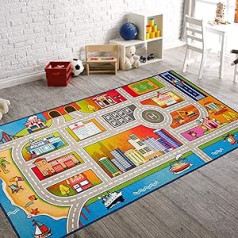 Booooom Jackson Children's Room Rug, 100 x 200 cm, Washable Play Mat, Children's Carpets, Car Rug, Play Mat, Road Non-Slip Backing