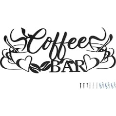 Coffee Bar Metal Wall Art Word Sign Wall Decoration, Personalised Metal Coffee Cups Wall Decor Decoration, Inspirational Wall Art for Home, Kitchen, Dining Room, Cafe Shops, Restaurants, 44 x 18 cm