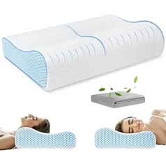 PKBD Memory Foam spilvens ar 2 spilvendrānām (dzesējošs ledus zīds un kokvilna), ergonomisks ortopēdiskais spilvens, kakla kontūras gultas spilvens sāniem, mugurai un vēdera gulšņiem