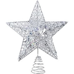 KEYIDO Silver Star Christmas Tree Topper Metal Tree Topper Christmas Tree Topper Ornaments Christmas Decoration 8 Inch