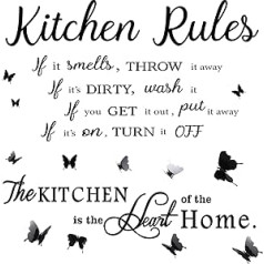 15 gabalu virtuves noteikumi Māksla Mājas sienas attēla dekors Virtuve ir sirds sienas uzlīmes ar melnām 3D tauriņveida sienas uzlīmēm iedvesmojoša citāta virtuves uzlīme (29,5 x 25,5 collas)