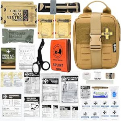 RHINO RESCUE IFAK Trauma First Aid Kit Molle Medical Bag for Car, Home, Travel, Hiking (Khaki PRO)