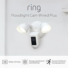 Ring Floodlight Cam Wired Plus, Zertifiziert und generalüberholt | Funkcioniert ar Alexa | Weiß