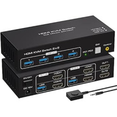 VPFET HDMI KVM Switch Dual Monitor 2 Port 4K60Hz KVM Switcher for 2 Computers 2 Monitors with 4 USB 3.0 Ports Support Copy and Extended Display and Desktop Control Includes 2 USB 3.0 Cables