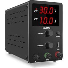 RUZIZAO Stabilised Digital Display Power Supply Laboratory Power Supply Adjustable Laboratory Power Supply Variable Switching Power Supply Regulated High Precision (Black 30V 10A)