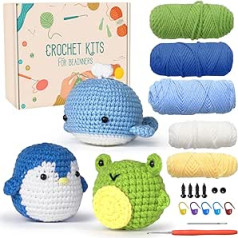 Souarts Complete Crochet Set for Beginners Animals, Crochet Knitting for Beginners Set with Crochet Hooks Yarn, Creative Knitting Set Craft Set for Adults Children Gift (Blue Blue Green)