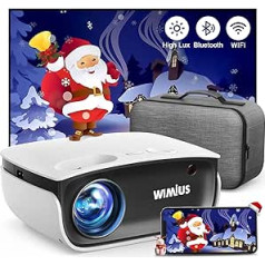 Wimius Projector, WiMiUS 8000 Lumens Mini WiFi Bluetooth Projector Support 1080P Full HD 4K Video Home Cinema Projector, -50% Zoom, Compatible with TV Stick, PC, TV Box