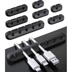 Yomiin Cable Holder Cable Clips, 8 Cable Organiser Set, Self-Adhesive Cable Clips, Cable Management Accessories, USB Charging Cable Holders for Office Desk