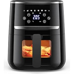 ‎Belect Hot Air Fryer 4.5 L Fryer Hot Air without Oil XL, Air Fryer with Viewing Window LED Touch Screen, 8 Programmes Air Fryer 1500 W, Adjustable Temperature Control, Good Grill Results Belect