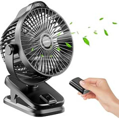 Trilink 8000 mAh Mini USB Clip Fan Battery, Small Table Fan Quiet with Remote Control, LED Display, 5-Speed, 360° Rotation, Battery Operated Portable Table Desk Fan for Home, Office, Camping, Pushchair