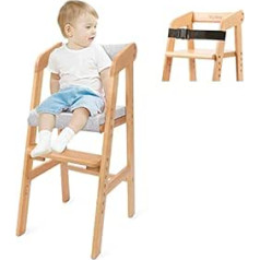 Yoleo High Chair, Height-Adjustable Wooden High Chair for Children from 2 to 12 Years, Beech Wood Baby Chair, Chair Grows with Baby, for Eating and Learning (Natural with Cushion)