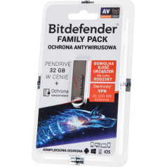 Bitdefender ģimenes pakotne 1 gadam + 32 GB zibatmiņas disks