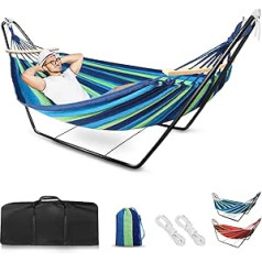 Hammock with Frame, Garden Outdoor Hammocks for Adults 200 x 150 cm, Double Hammocks with Carry Bag, Perfect for Camping Travel Backgrounds, Maximum Load Capacity 450 lbs