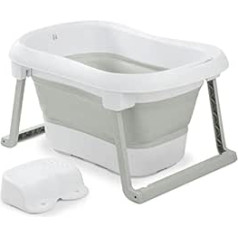 Hauck Wash N Fold L Baby Bath ar ķeblīti, salokāms jaundzimušajiem līdz 18 kg, drenāžas aizbāznis ar krāsas maiņu augstā temperatūrā, mīksti materiāli, viegli saliekams, 80 x 56 x 44 cm (baltā salvija)