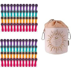 96 Clothes Pegs with Feathers Made of Stainless Steel Soft Grip Soft Touch and 1 Clothes Peg Bag Made of Cotton Sun (24 x Purple, 24 x Turquoise, 24 x Yellow, 24 x Pink)