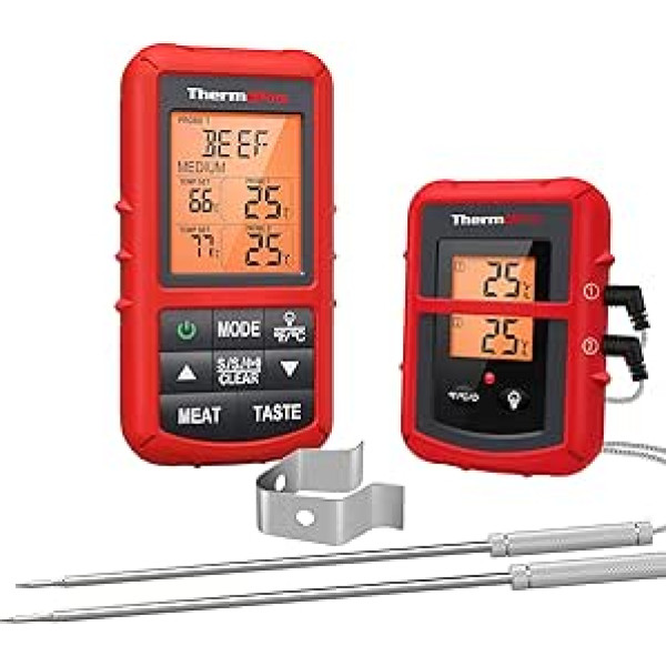 ThermoPro TP20C Wireless Meat Thermometer Digital Grill Thermometer Cooking Thermometer 150 m Range Roasting Thermometer Kitchen Clock with 2 Penetration Sensors for Oven Cooking BBQ Baby Food