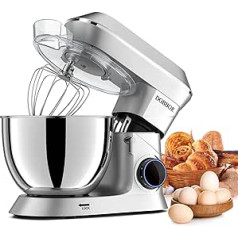 9.5 L Food Processor Kneading Machine 1500 W, DOBBOR Mixing Machine with Whisk, Dough Hook, Whisk, Splash Guard, 7 Speed Planetary Mixing System, Quiet and Multifunctional (Silver)