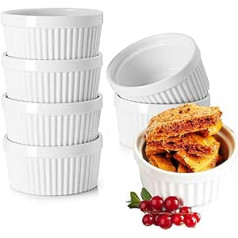 YBCPACK 150 ml Ramekin komplekts pa 6 — porcelāna suflē bļoda mazām kūkām, krējuma brulē, pudiņam un saldējumam, ideāli piemērots arī mērču un sānu ēdienu servēšanai.