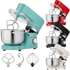 Arebos Food Processor 1500 W Turquoise | Kneading Machine with 2 x Stainless Steel Mixing Bowls 4.5 & 5.5 L | Low Noise | Kitchen Mixer with Mixing Hook, Dough Hook, Beater and Splash Guard | 6 Speeds