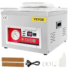 VEVOR Vacuum Sealer DZ-260A Compact Professional Chamber Vacuum Sealer 180 W Motor 6,5 cbm/h Vacuum Sealer 33 x 25 cm Blīvējuma izmērs piemērots mājsaimniecībām Lielveikali Pārtikas rūpnīcas, Sudrabs