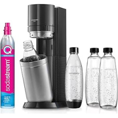 SodaStream Water Carbonator Duo Bundle Quick-Connect CO2 cilindrs, 3 x stikla pudeles un 1 x 1 litrs trauku mazgājamajā mašīnā droša plastmasas pudele, augstums: 44 cm, krāsa: titāns, stikls, 44 cm