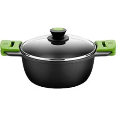 BRA Prior High Casserole trauks ar stikla vāku un silikona rokturiem. Bez aksesuāriem, melns, 28 cm