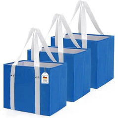 Marple Tex® Premium Foldable Shopping Bag, Pack of 3, Sturdy Shopping Bag, Shopping Box for Car, Carry Bag with Fixed Base, Boot Bag, Shopping Basket, Light Blue, 35 x 23 x 30 cm, 72 L, lightblue