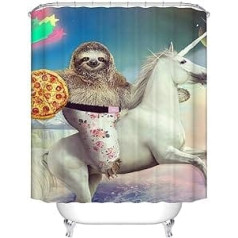 Boyouth 3D Funny Sloth Riding Horse with Pizza Pattern Digital Print Bath Shower Curtains Polyester Waterproof Fabric Bath Curtain with 12 Hooks, 180 x 180 cm, Multicolor