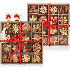 com-four® Christmas Tree Decoration - Straw Star Christmas Tree Decoration in Various Designs