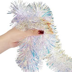 AURORAVA Tinsel Garland for Christmas Birthday Wedding Party Decorations High Gloss Sparkling Fluffy Twist Garlands for All Seasons Indoor Outdoor Garland EG-12 Silver