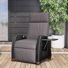 Grand patio Recliner Recliner Chair with Seat Cushion, Aluminium Frame, Garden Chair Adjustable Backrest, Rattan Sun Lounger for Indoor, Outdoor Use (Grey Seat Cushion & Brown Rattan)