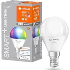 LEDVANCE Smart LED lampa ar WiFi tehnoloģiju, E14 ligzda, regulējama, maināma gaismas krāsa (2700-6500 K), maināmas RGB krāsas, aizstāj kvēlspuldzes ar 40 W, Smart+ WiFi mini spuldze