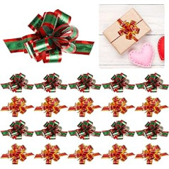 20 Stück 12,7 cm breite Weihnachtsschleifen, Geschenkschleifen, Schleife mit Band, Weihnachtsschleifen zum Verpacken von Geschenken, rote Schleifen (grün mit rotem Rand, rot mit gelbem Rand)