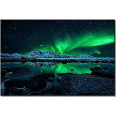 Ziemeļblāzmas sienas māksla Daba kalnu ainava sienu dekors Zaļš Aurora Borealis audekls attēlu māksla 12x16 collu Ziemeļvalstu Aļaskas ainavu gleznas mākslas darbi viesistabai Vannas istaba Guļamistaba