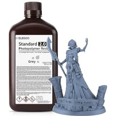 ELEGOO Standard 2.0 3D printera sveķi 2000 g pelēki, augu bāzes 3D sveķi, UV 405 nm Precīzai drukāšanai zemas smakas 3D printera sveķi LCD/SLA sveķu 3D printerim