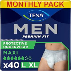 TENA MEN Active fit Pants Plus - 40 gab. ikmēneša iepakojumā (4x10) - vienreizējās lietošanas bikses vīriešiem - vidēji smagam līdz smagam urīna zudumam - L izmērs