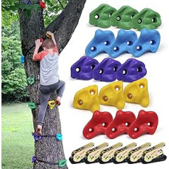 CHAIRLIN Tree climbing handles, children's climbing stones, tree climbing handles, set of 6 ratchet straps, ideal for climbing on frames, climbing aids for children (15 pieces).