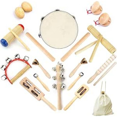 Ulifeme Musical Instruments Set, Wooden Percussion Set for Children, Baby and Toddlers, Pure Wood Musical Instruments Toy, Music Rhythm Set, Packed in Cotton Bag, Pack of 23